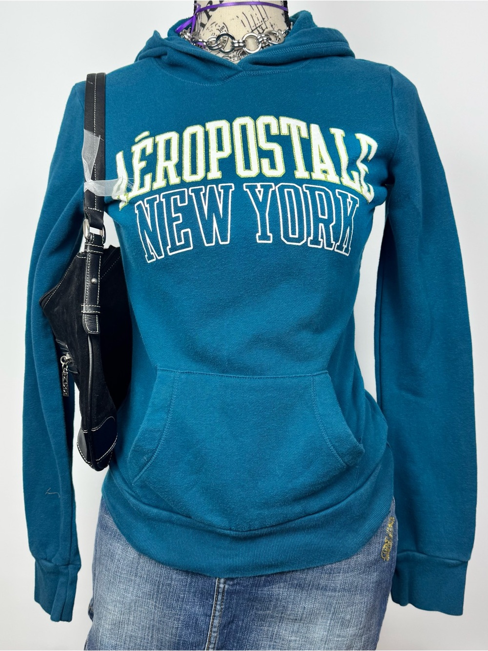 Aeropostale Teal Pullover Hoodie with 'New York' Logo